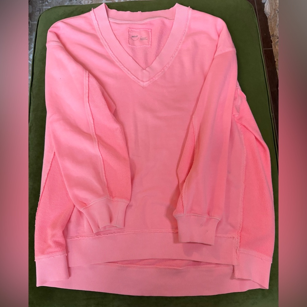 Aerie Pink V-Neck Sweatshirt